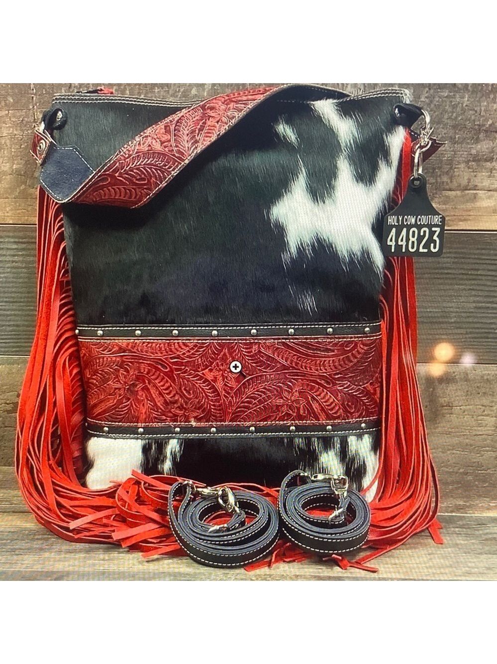 Holy Cow Couture Red and Black Fringe Shoulder/backpack Bag